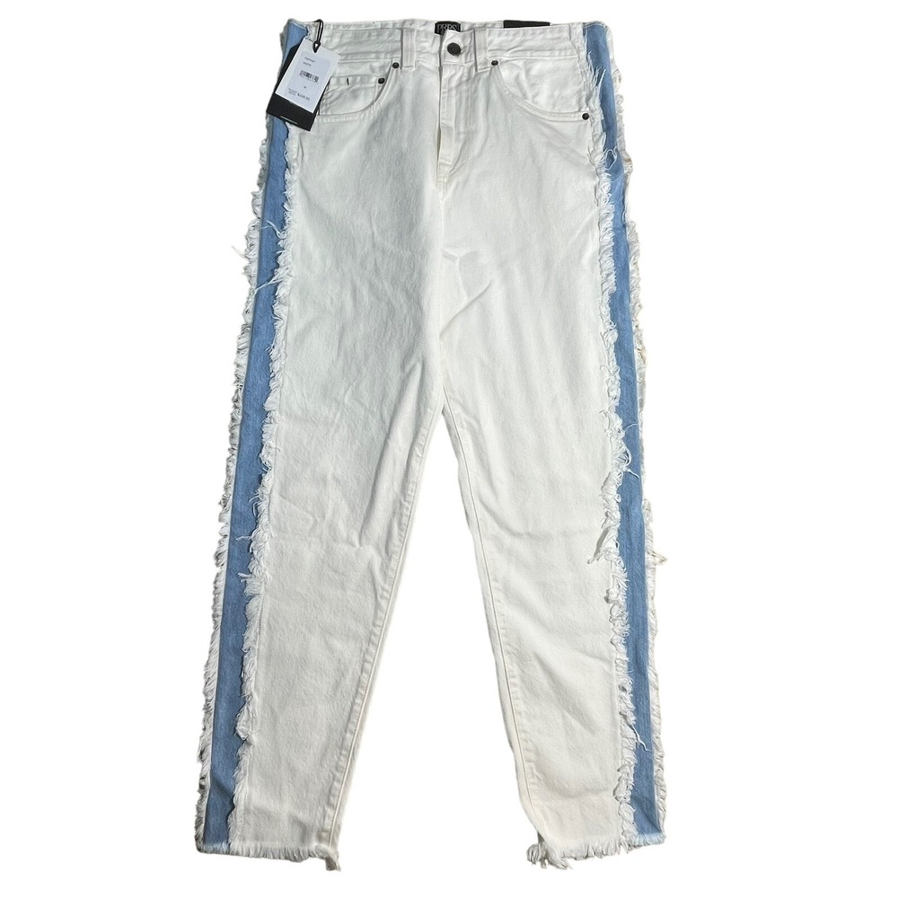 PRPS Bel Air Style Distressed White w/ Blue Panels Cotton Denim Jeans SIZE 28‎